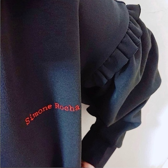SIMONE ROCHA H&M Logo Embroidered Ruffle Shoulder Puff Sleeve Oversize Hoodie XS - Picture 9 of 13